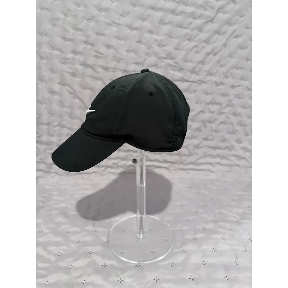 Nike Black White Swoosh Adjustable Baseball Cap Performance Hat